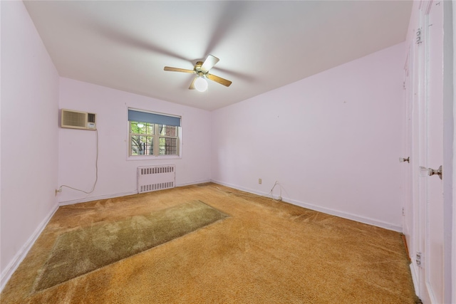 213-15 73rd Ave Lower, Lower, Oakland Gardens, NY 11364 - carpeted spare room with baseboards, a ceiling fan, radiator, and a wall unit AC