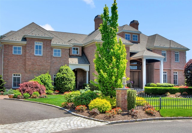 27 True Harbour Way W, Islip, NY 11795 - view of front facade with a chimney, brick siding, and a high end roof