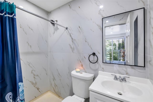 324 Ralph Ave, Brooklyn, NY 11233 - full bathroom featuring curtained shower, vanity, and tile walls