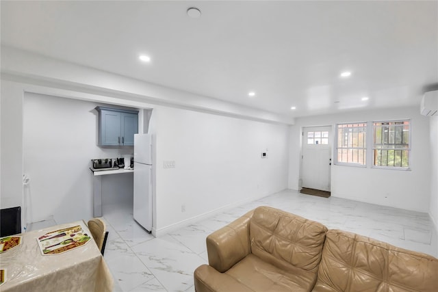 324 Ralph Ave, Brooklyn, NY 11233 - living room with light marble finish flooring, recessed lighting, and a wall mounted AC