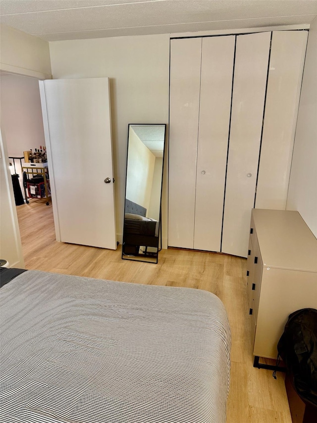 bedroom featuring a closet and light wood finished floors