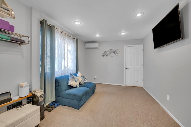 143-07 Rose Ave, Flushing, NY 11355 - sitting room with a wall unit AC, carpet, recessed lighting, and baseboards