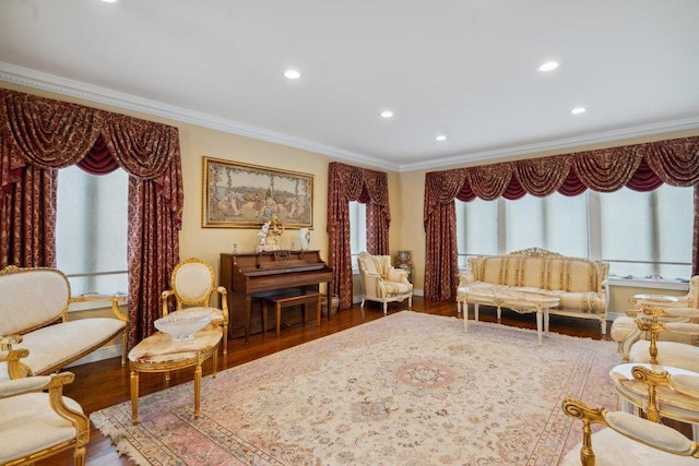 44 Netz Pl, Albertson, NY 11507 - sitting room with wood finished floors, recessed lighting, and ornamental molding