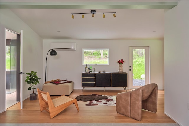 64 Hoyt Rd, Glen Spey, NY 12737 - sitting room with a wall unit AC, healthy amount of natural light, wood finished floors, and track lighting