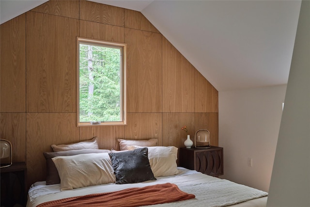 64 Hoyt Rd, Glen Spey, NY 12737 - bedroom featuring vaulted ceiling and wooden walls