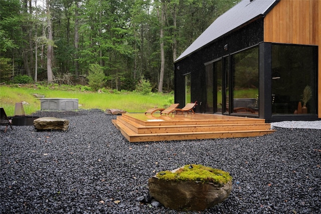 64 Hoyt Rd, Glen Spey, NY 12737 - view of yard featuring a wooden deck and a view of trees