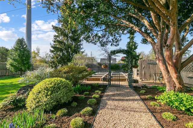 view of property's community featuring fence