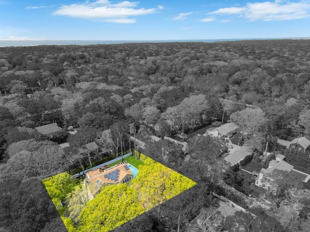 10 12th St, East Hampton, NY 11937 - aerial overview of property's location featuring a heavily wooded area and property boundaries highlighted