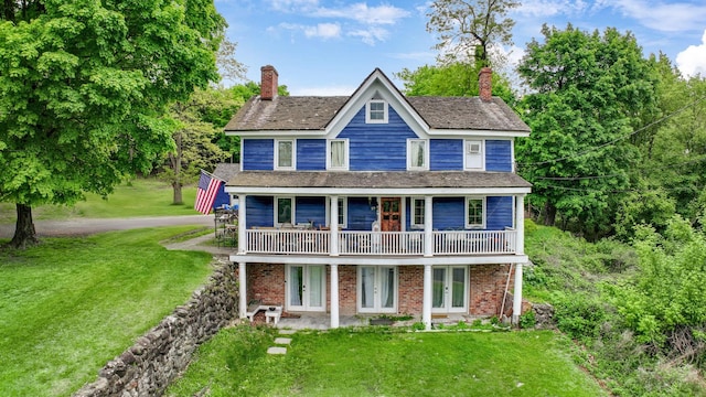 57 River Ave, Cornwall On Hudson, NY 12520 - view of front of property featuring french doors, a chimney, and a front yard