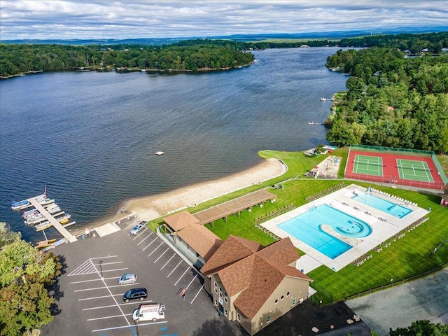 drone / aerial view featuring a water view