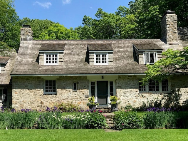 51 Trinity Pass Rd, Pound Ridge, NY 10576 - view of front facade featuring stone siding and a chimney