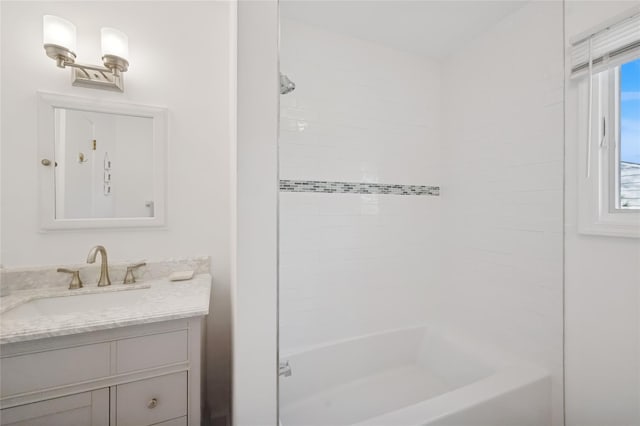 full bathroom featuring shower / tub combination and vanity