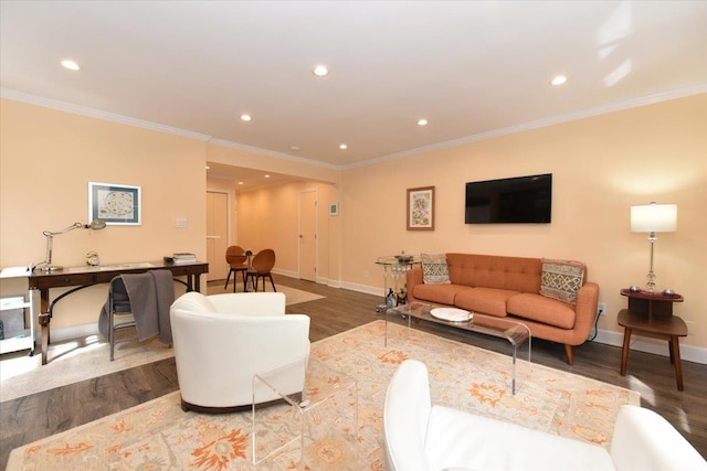 36 Barstow Unit 2-B, Great Neck, NY 11021 - living room with crown molding, recessed lighting, and wood finished floors