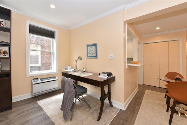 36 Barstow Unit 2-B, Great Neck, NY 11021 - office space with recessed lighting, wood finished floors, heating unit, baseboards, and crown molding