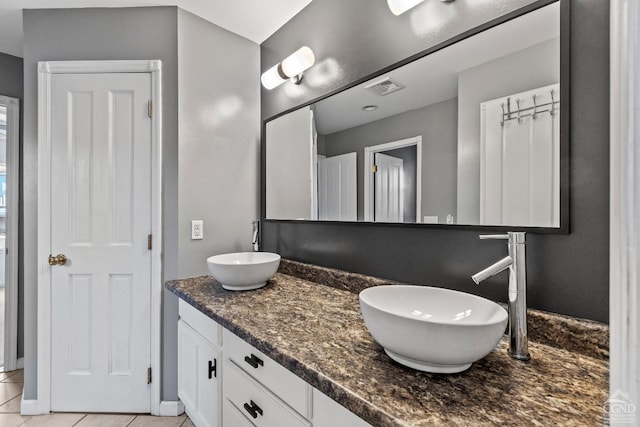 67 Latham Cir, Saugerties, NY 12477 - full bathroom featuring visible vents, tile patterned flooring, double vanity, and a sink