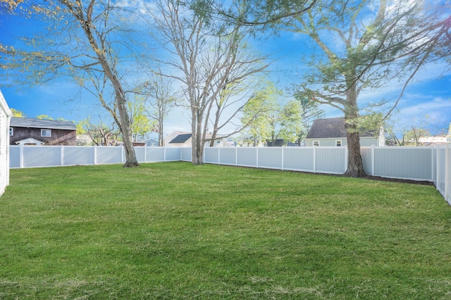 view of yard with a fenced backyard