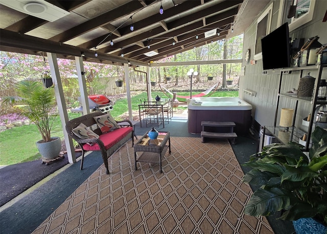 view of patio with a hot tub
