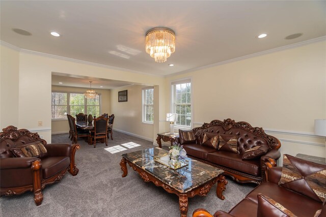 13 Orr-Hatch Dr, Cornwall, NY 12518 - living room with a chandelier, carpet, crown molding, and recessed lighting