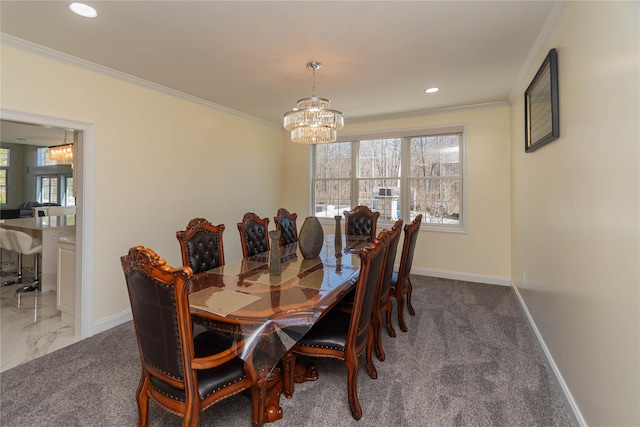 13 Orr-Hatch Dr, Cornwall, NY 12518 - dining room featuring a chandelier, ornamental molding, baseboards, and recessed lighting