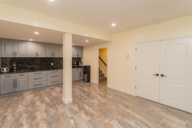13 Orr-Hatch Dr, Cornwall, NY 12518 - kitchen with gray cabinets, decorative backsplash, recessed lighting, and baseboards