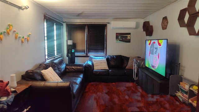 2261 Story Ave, Bronx, NY 10473 - living room featuring a wall mounted AC and wood finished floors