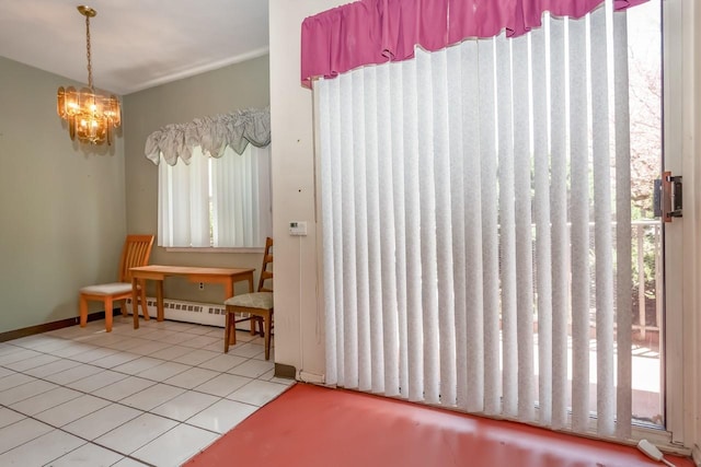interior space featuring a notable chandelier, plenty of natural light, and tile patterned flooring