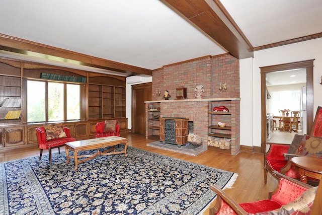 85 S Harrison Ave, Congers, NY 10920 - living area featuring a wall mounted AC, beam ceiling, and wood finished floors