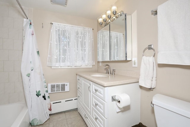 85 S Harrison Ave, Congers, NY 10920 - full bath featuring tile patterned flooring, vanity, toilet, a baseboard radiator, and visible vents