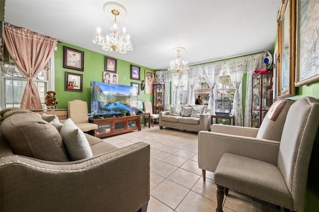 26-18 92nd St, East Elmhurst, NY 11369 - living area with a chandelier and light tile patterned floors