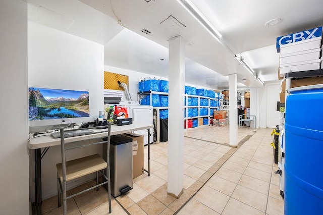 26-18 92nd St, East Elmhurst, NY 11369 - interior space featuring light tile patterned flooring and washing machine and clothes dryer