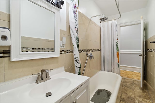 243 W 98th St Unit 2C, New York Manhattan, NY 10025 - full bath featuring tile walls, vanity, and shower / bath combination with curtain
