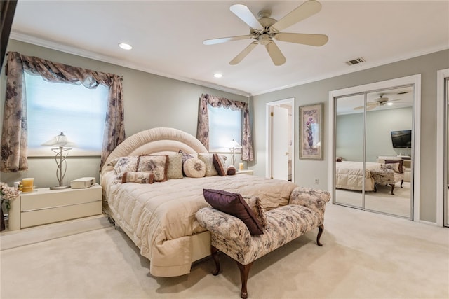 28 Verona Ct, New City, NY 10956 - carpeted bedroom with visible vents, ornamental molding, and multiple windows