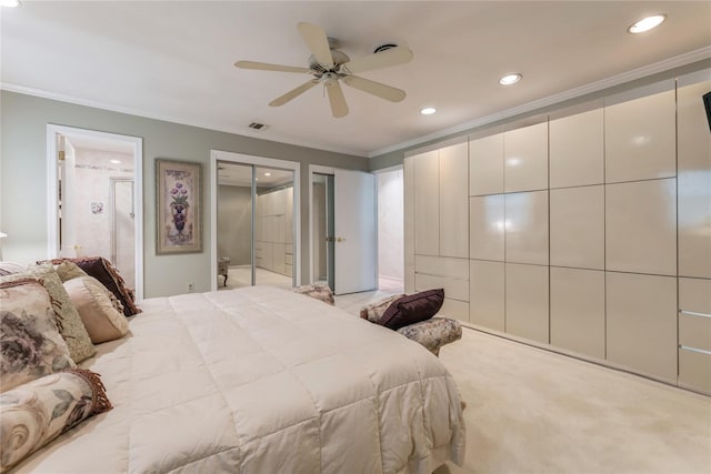 28 Verona Ct, New City, NY 10956 - carpeted bedroom with ornamental molding, two closets, recessed lighting, and visible vents