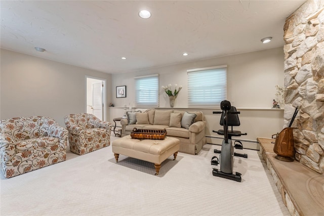 28 Verona Ct, New City, NY 10956 - carpeted living area with recessed lighting and baseboard heating