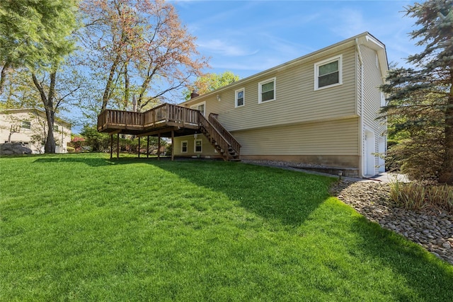 28 Verona Ct, New City, NY 10956 - rear view of property with a yard, a wooden deck, and stairs