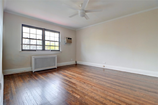 48-42 64th St, Woodside, NY 11377 - unfurnished room with a wall unit AC, baseboards, wood-type flooring, radiator heating unit, and a ceiling fan