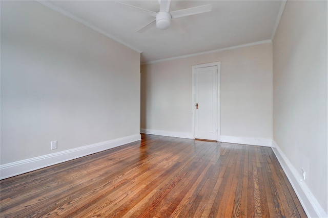 48-42 64th St, Woodside, NY 11377 - empty room with hardwood / wood-style floors, baseboards, ornamental molding, and a ceiling fan