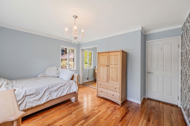 57 Seward Dr, Dix Hills, NY 11746 - bedroom with crown molding, baseboards, an inviting chandelier, and light wood finished floors