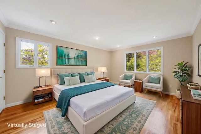 57 Seward Dr, Dix Hills, NY 11746 - bedroom with ornamental molding, baseboards, light wood-type flooring, and recessed lighting