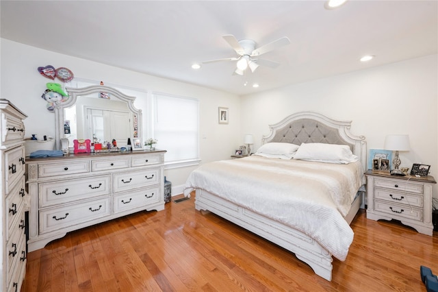 258 Longstreet Ave, Bronx, NY 10465 - bedroom with recessed lighting, ceiling fan, light wood-style flooring, and baseboards