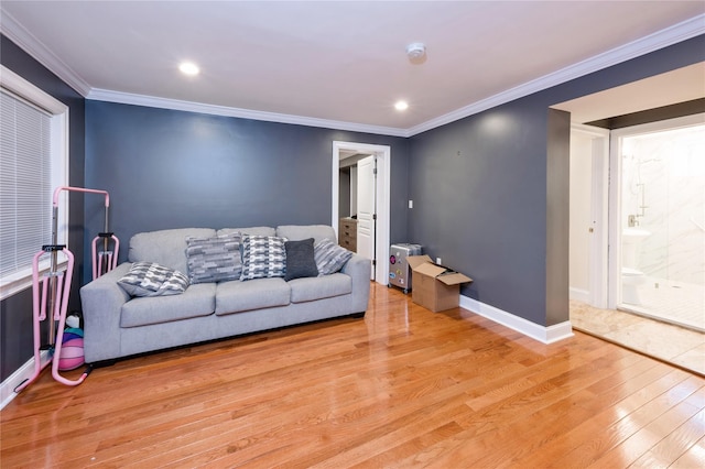 258 Longstreet Ave, Bronx, NY 10465 - living area with baseboards, light wood-type flooring, ornamental molding, and recessed lighting
