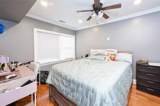 258 Longstreet Ave, Bronx, NY 10465 - bedroom featuring visible vents, ornamental molding, light wood-style flooring, and recessed lighting