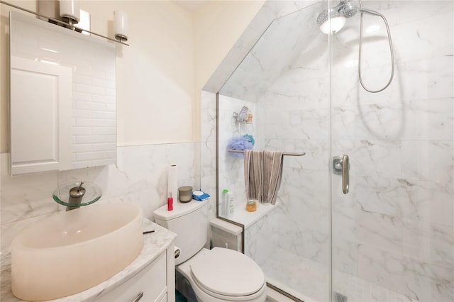 258 Longstreet Ave, Bronx, NY 10465 - full bathroom featuring baseboard heating, a marble finish shower, toilet, and vanity
