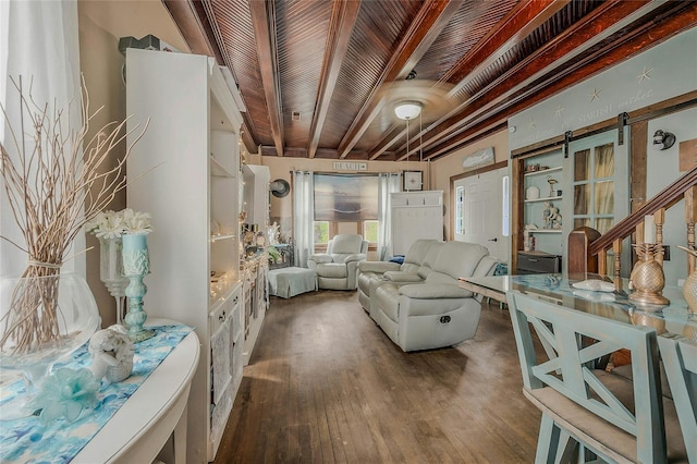 46 Satinwood Rd, Rocky Point, NY 11778 - living area with wood finished floors and wooden ceiling