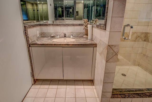 21629 28th Ave, Bayside, NY 11360 - full bath featuring vanity, tile patterned floors, and a stall shower