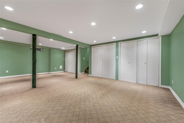 96 Mulberry Ave, Garden City, NY 11530 - finished below grade area featuring carpet, recessed lighting, stairs, and baseboards