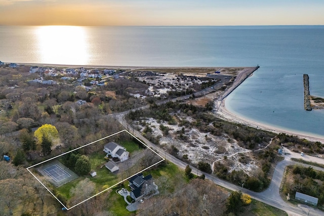 250 Naugles Dr, Mattituck, NY 11952 - aerial view at dusk of a water view and property parcel outlined