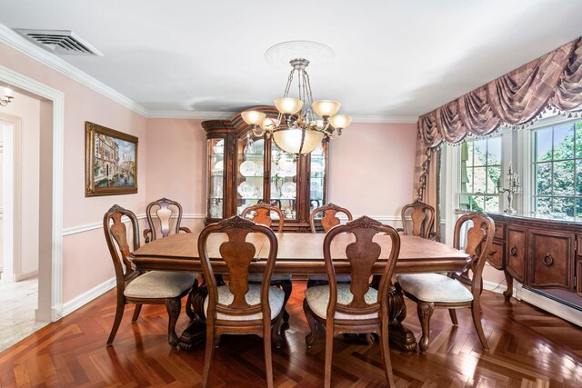 28 Stepping Stone Cres, Dix Hills, NY 11746 - dining room featuring a chandelier, ornamental molding, and baseboards