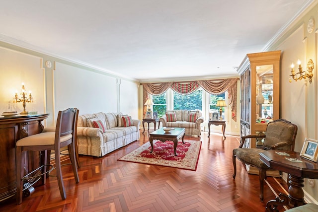 28 Stepping Stone Cres, Dix Hills, NY 11746 - living room featuring crown molding and baseboards