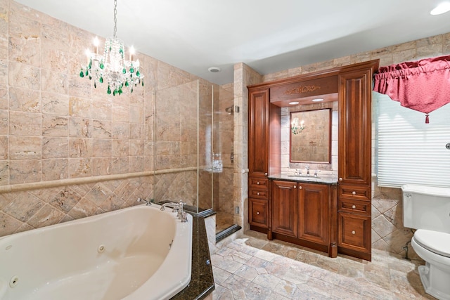 28 Stepping Stone Cres, Dix Hills, NY 11746 - full bath with toilet, tile walls, a whirlpool tub, a stall shower, and vanity